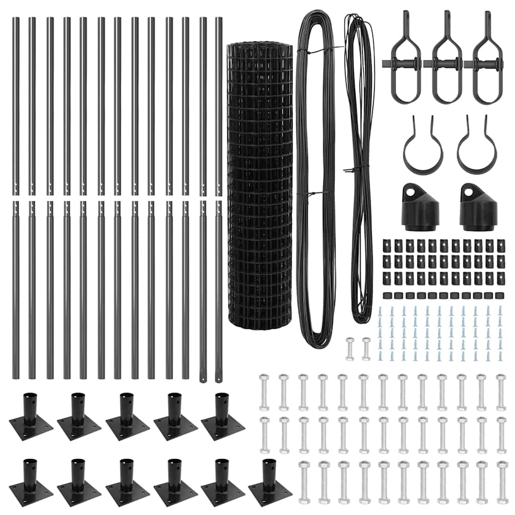 Zaun mit Pfosten Grau 1 x 25 m Stahl